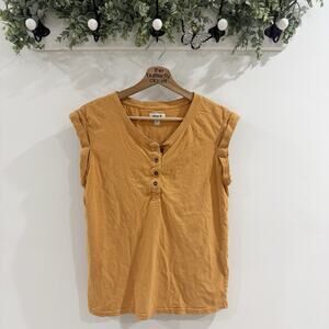 Pact Mustard Yellow Orangic Cotton linen Cap Sleeve Shirt Medium Cp